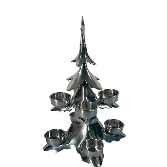 vintage Pottery Barn 11" Tall Crome Christmas Tree 8 Votive Candle Holder - Picture 2 of 8